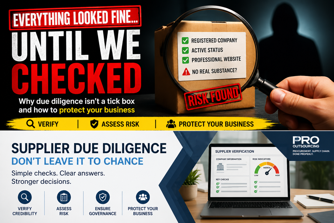supplier due diligence process by Pro Outsourcing verifying company credibility, assessing risk, and ensuring governance