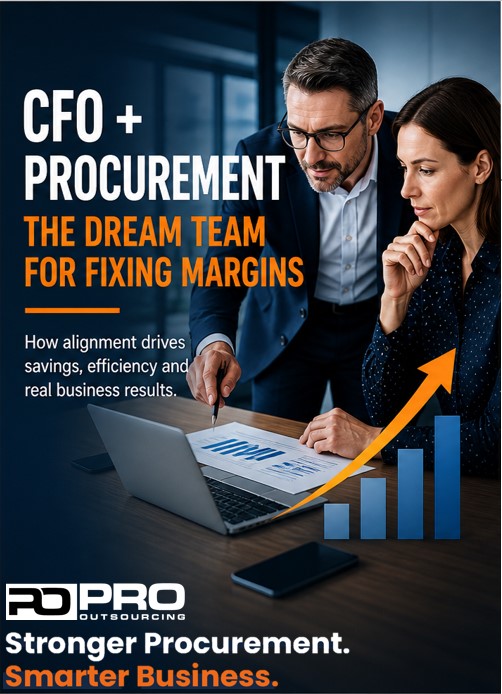 CFO and procurement professionals reviewing financial data and procurement cost reduction strategies to improve margins and business efficiency.